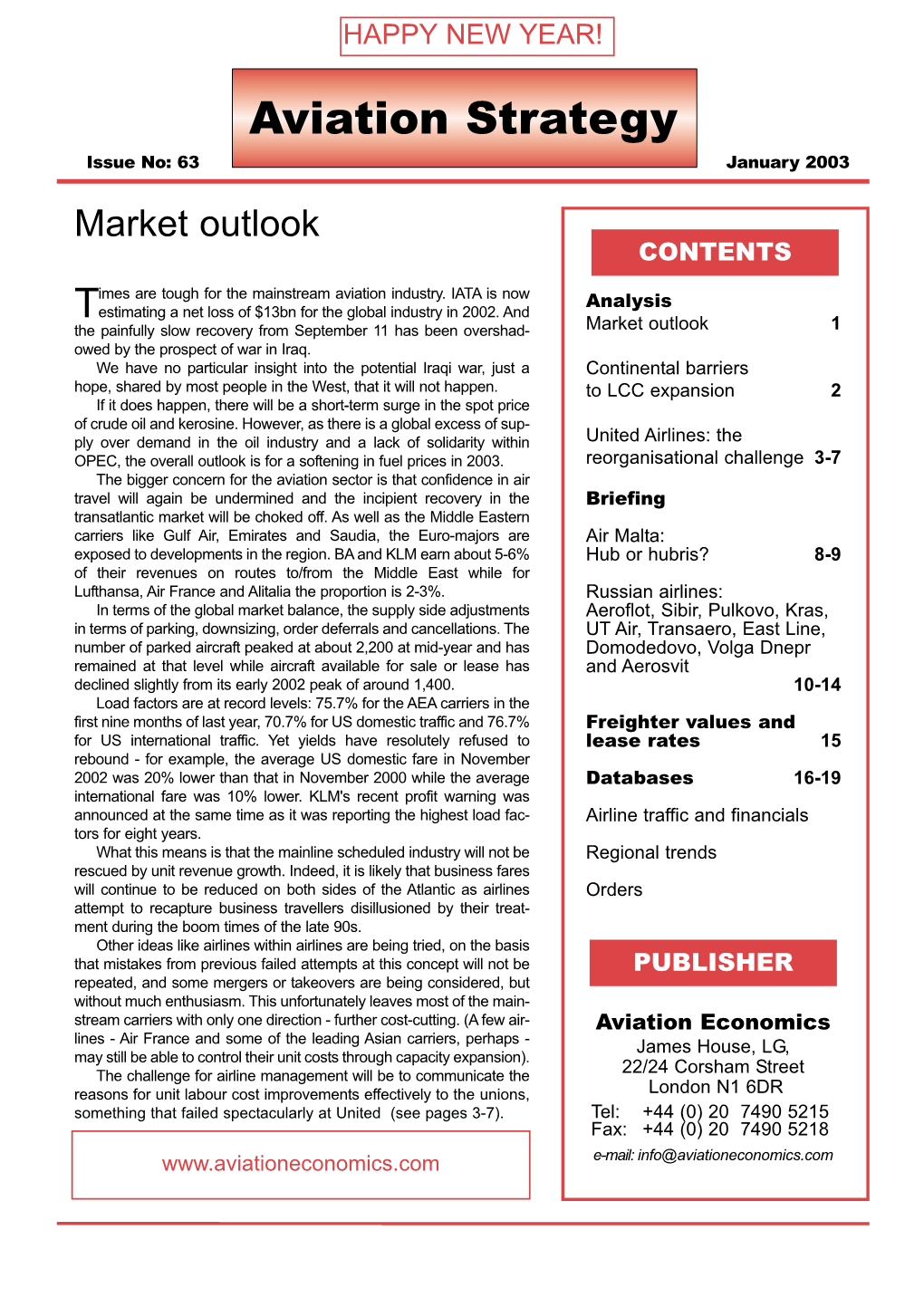 January 2003 Market Outlook CONTENTS