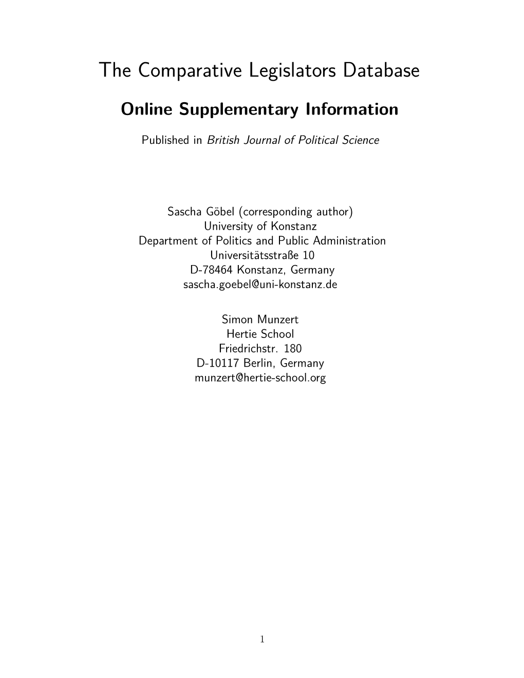 The Comparative Legislators Database