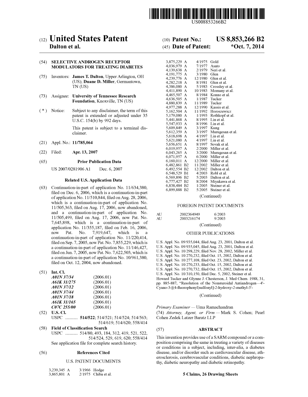 (12) United States Patent (10) Patent No.: US 8,853,266 B2 Dalton Et Al