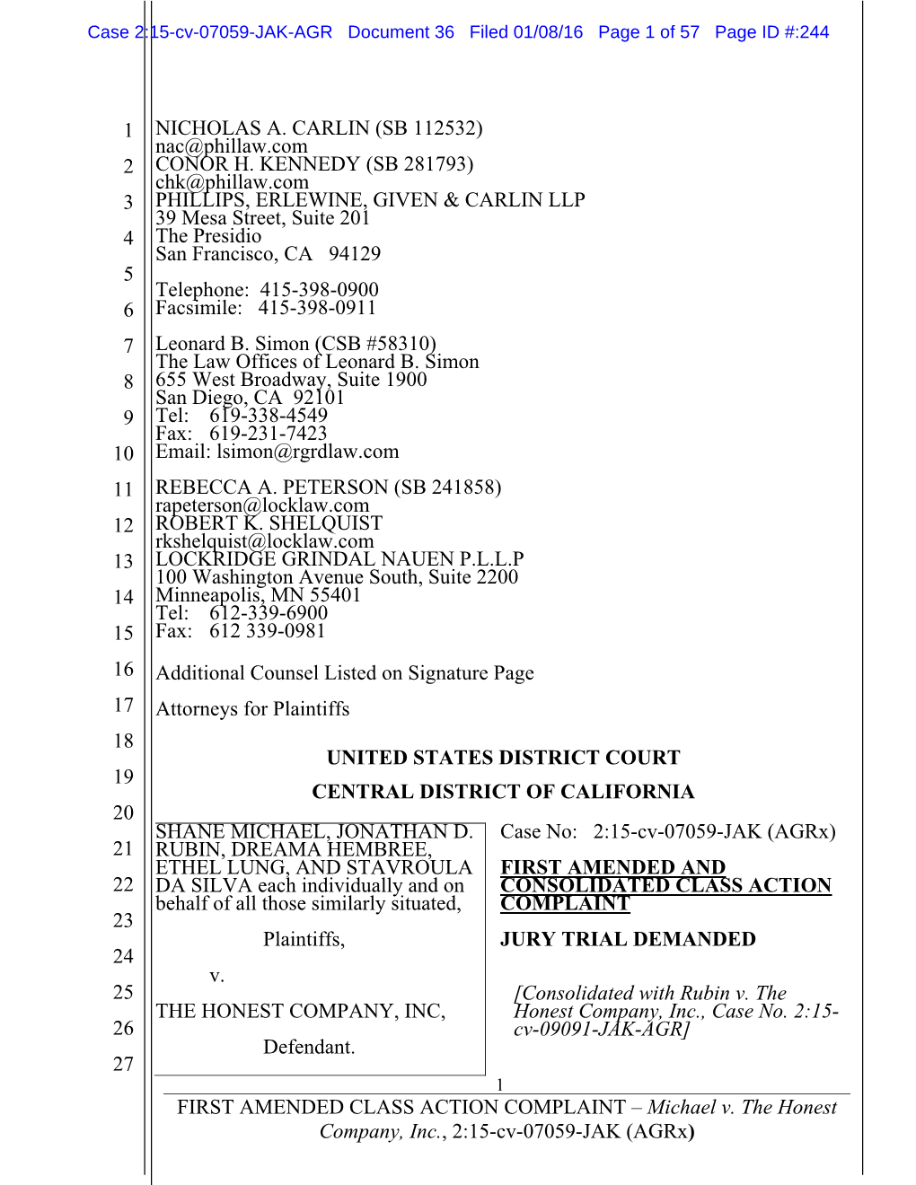 FIRST AMENDED CLASS ACTION COMPLAINT – Michael V