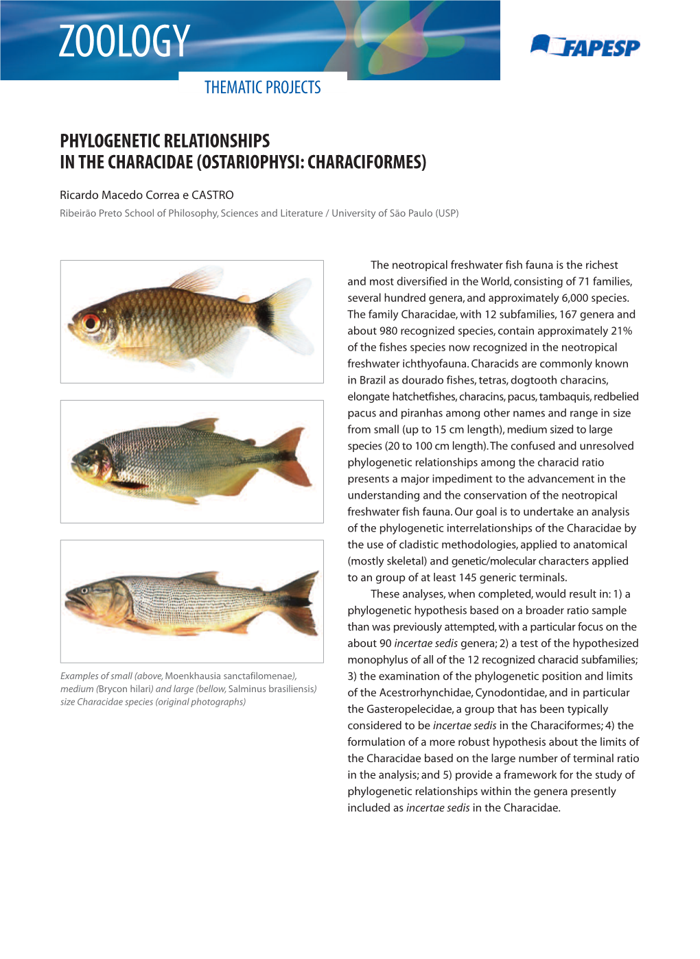 Phylogenetic Relationships in the Characidae (Ostariophysi: Characiformes)