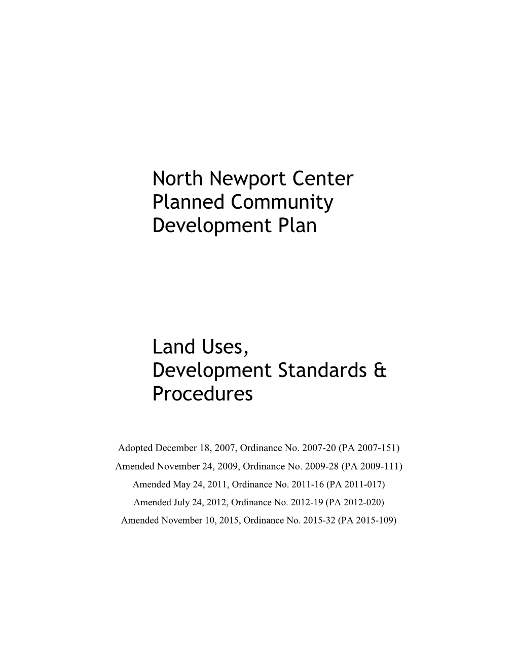 North Newport Center Planned Community Development Plan