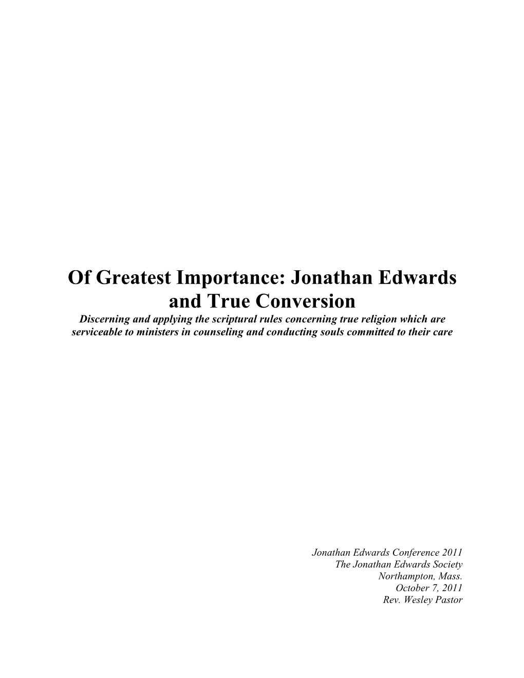 Jonathan Edwards and True Conversion