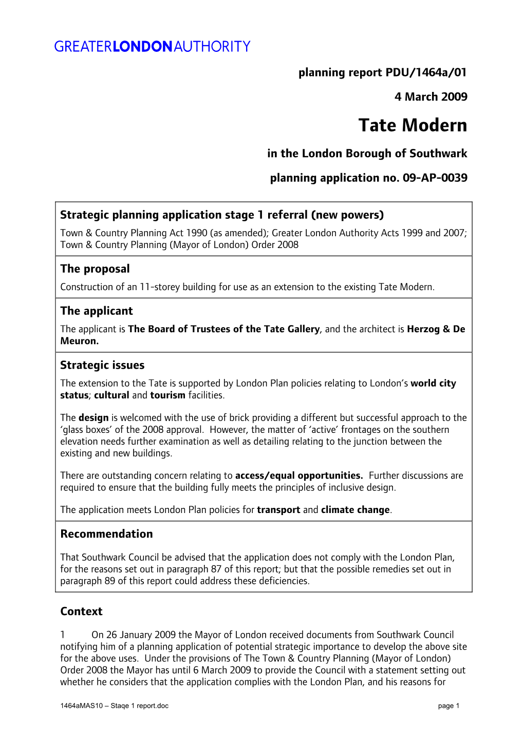 Tate Modern in the London Borough of Southwark Planning Application No