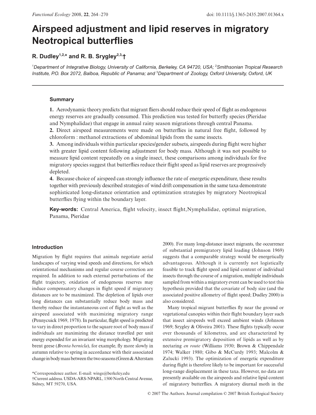 Airspeed Adjustment and Lipid Reserves in Migratory Neotropical