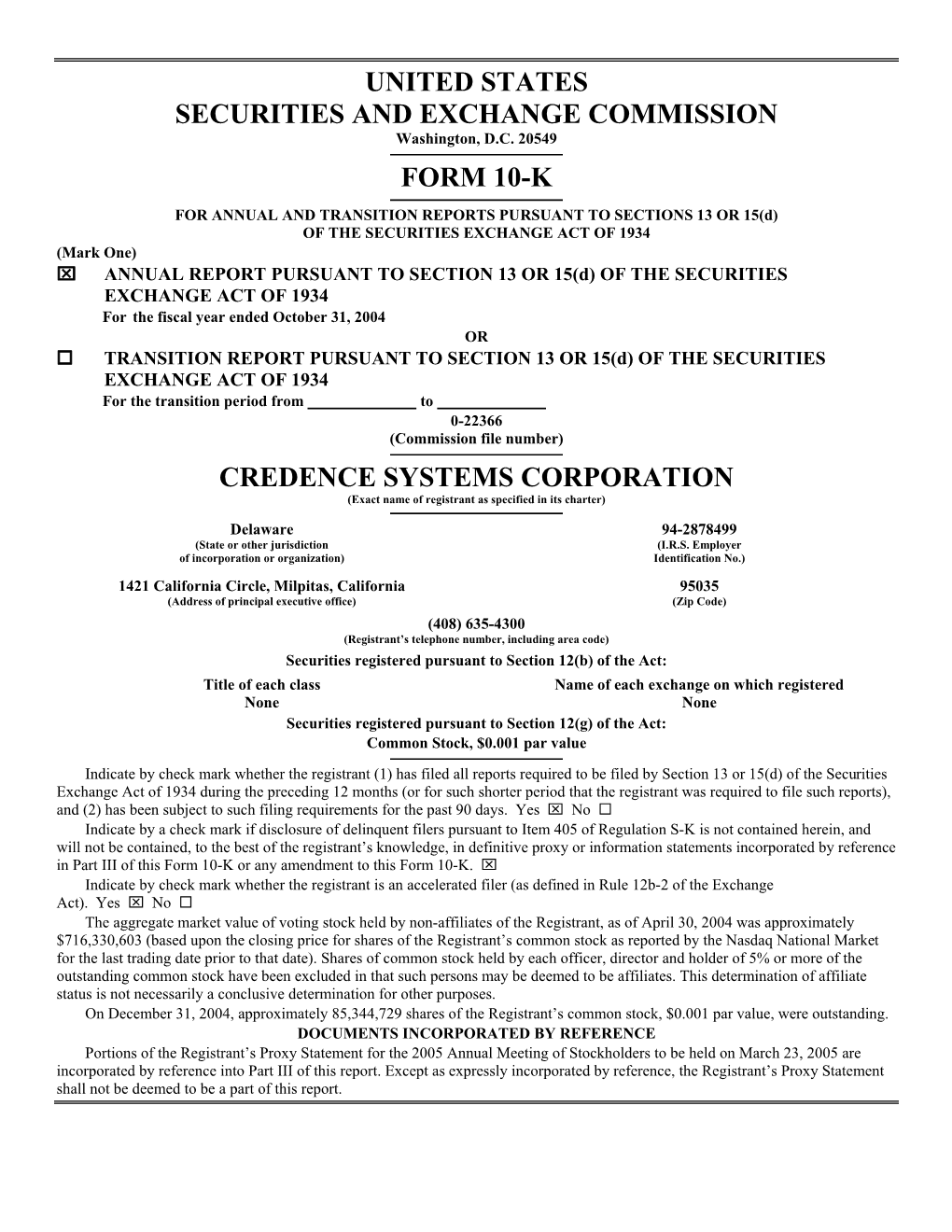 United States Securities and Exchange Commission Form