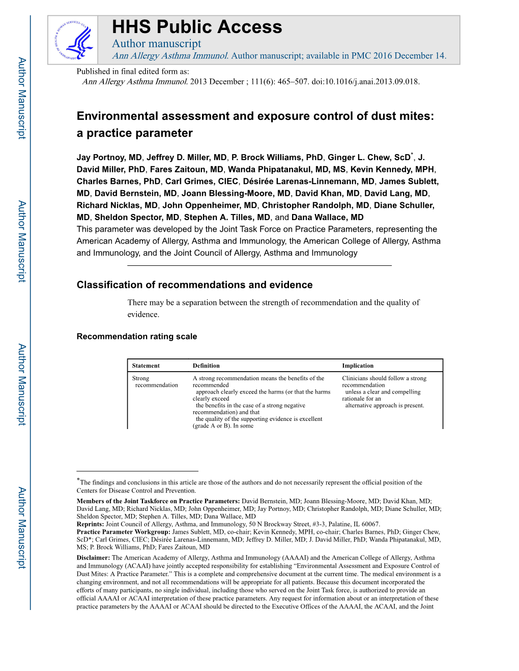 Environmental Assessment and Exposure Control of Dust Mites: a Practice Parameter