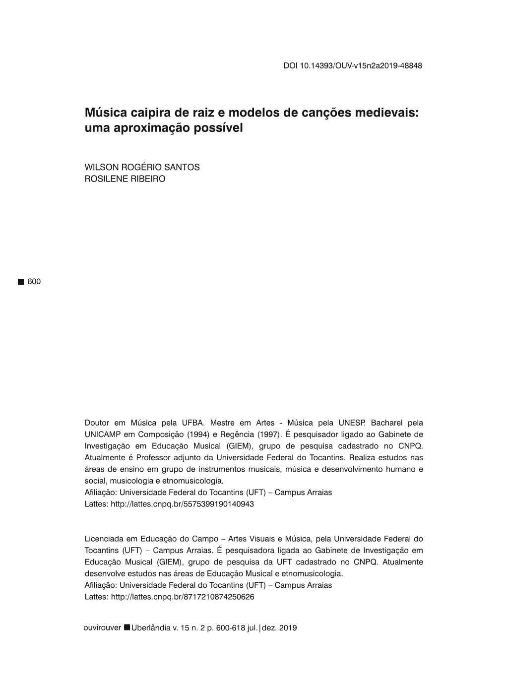 Música Caipira De Raiz E Modelos De Canções Medievais: Uma Aproximação Possível