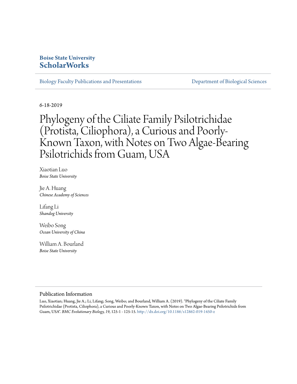 Phylogeny of the Ciliate Family Psilotrichidae (Protista