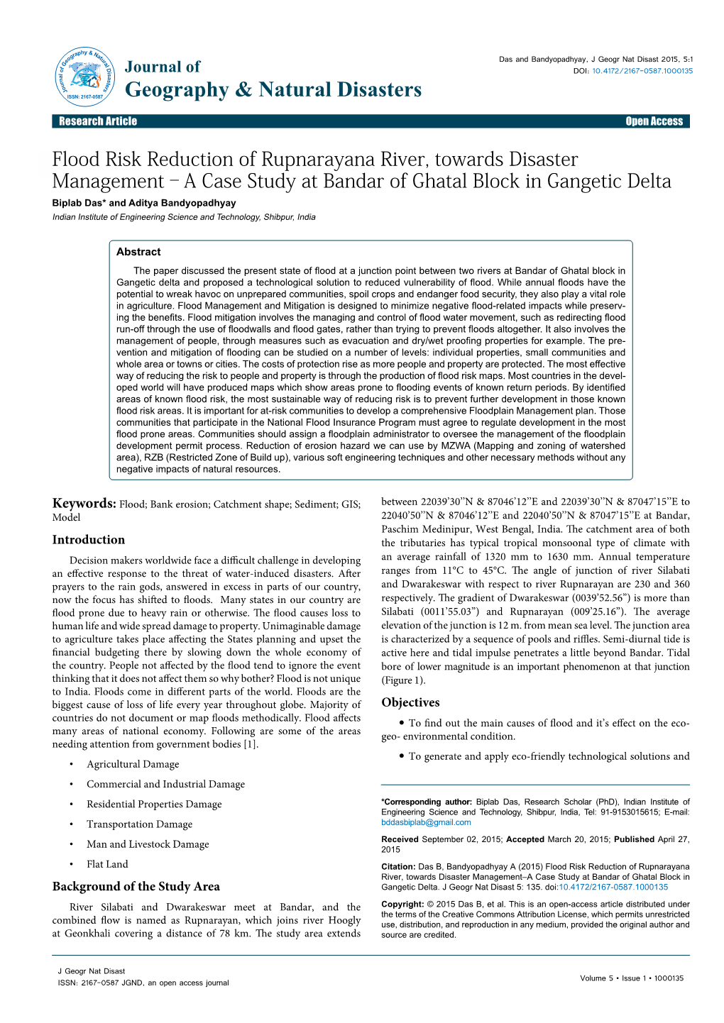 Flood Risk Reduction of Rupnarayana River, Towards Disaster Management