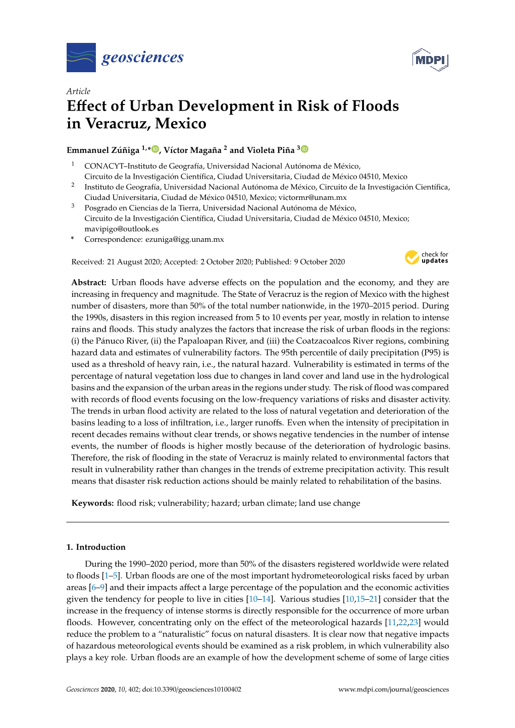 Effect of Urban Development in Risk of Floods in Veracruz, Mexico