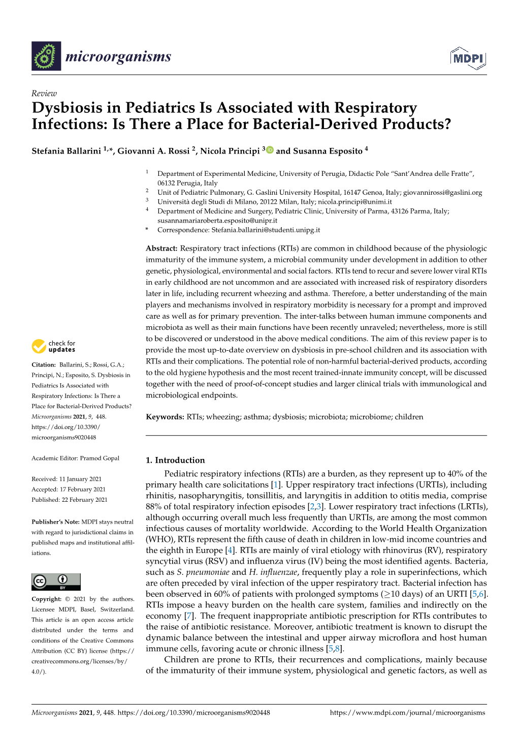 Dysbiosis in Pediatrics Is Associated with Respiratory Infections: Is There a Place for Bacterial-Derived Products?