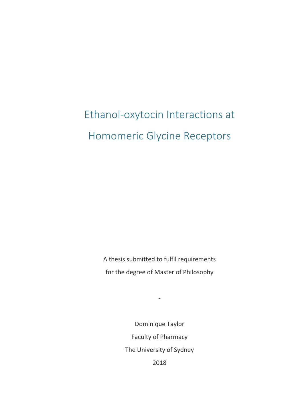 Ethanol-Oxytocin Interactions at Homomeric Glycine Receptors
