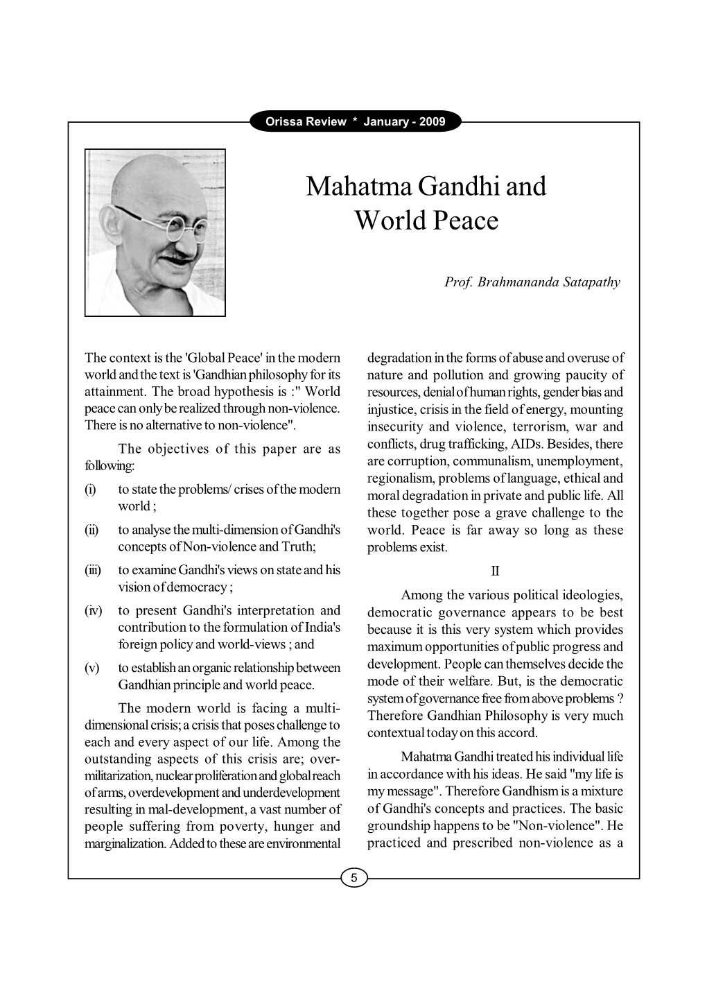 Mahatma Gandhi and World Peace