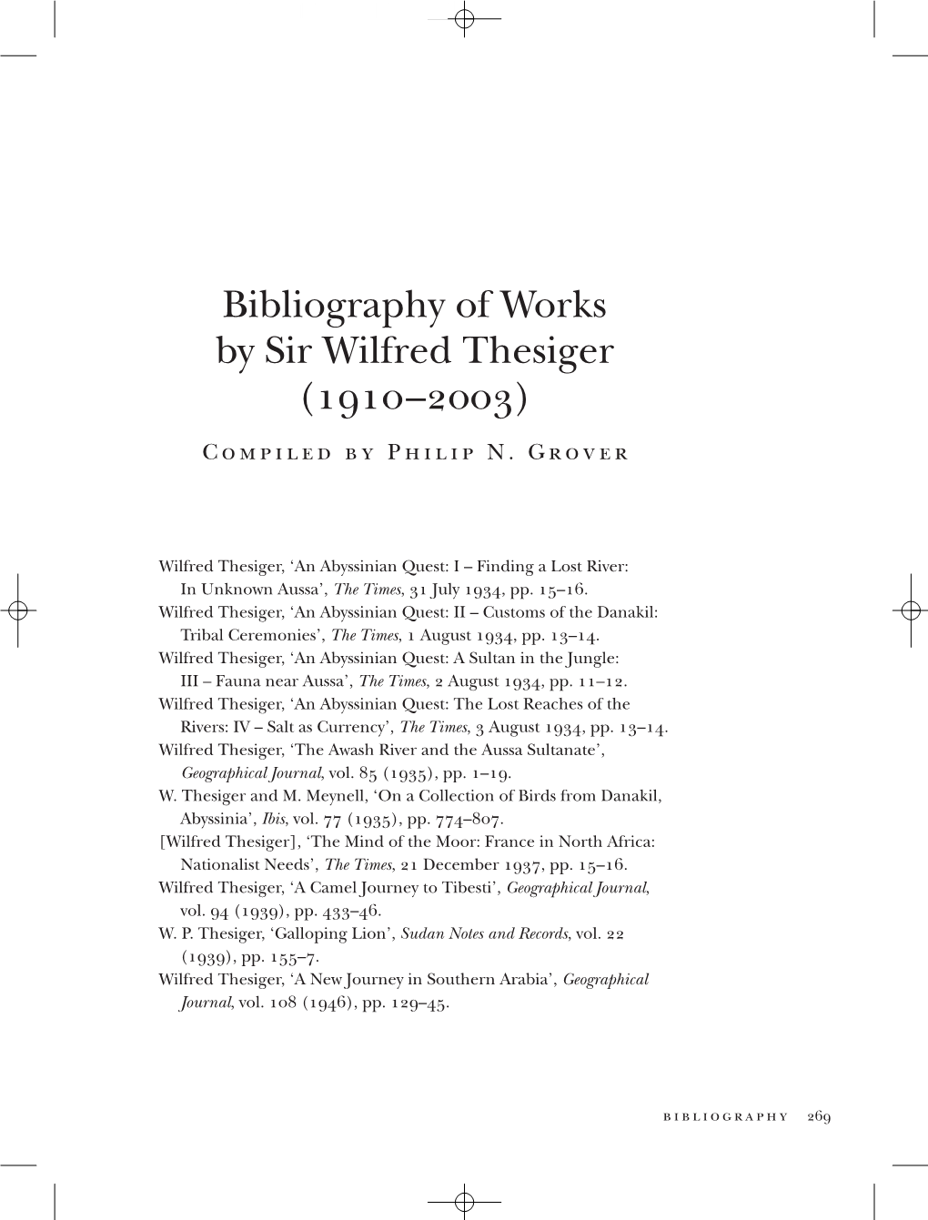 Bibliography of Works by Sir Wilfred Thesiger (1910–2003) Compiled by Philip N