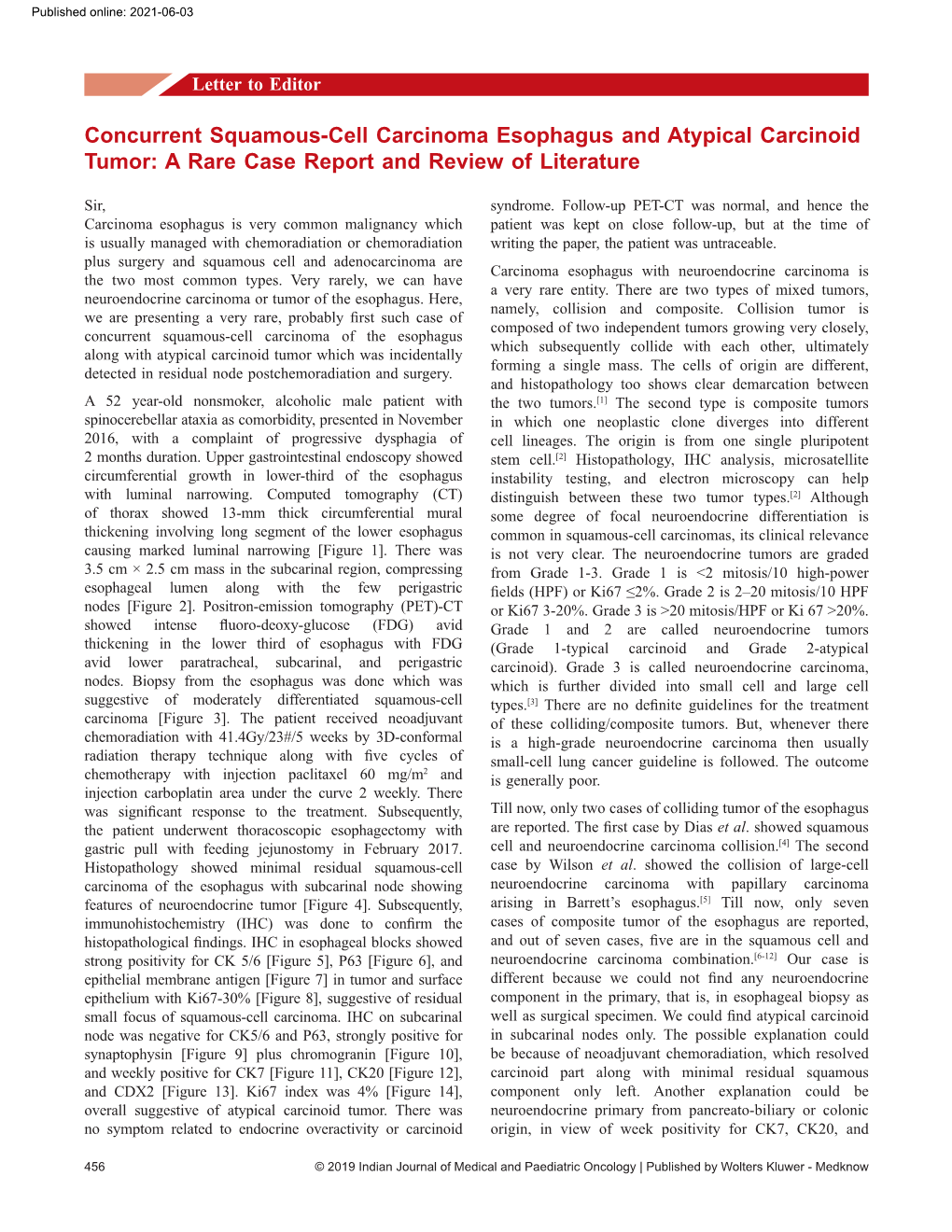 Concurrent Squamous‑Cell Carcinoma Esophagus and Atypical Carcinoid Tumor: a Rare Case Report and Review of Literature