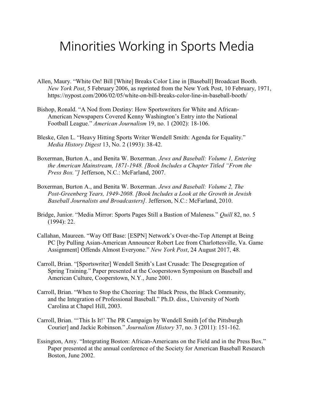 Minorities Working in Sports Media