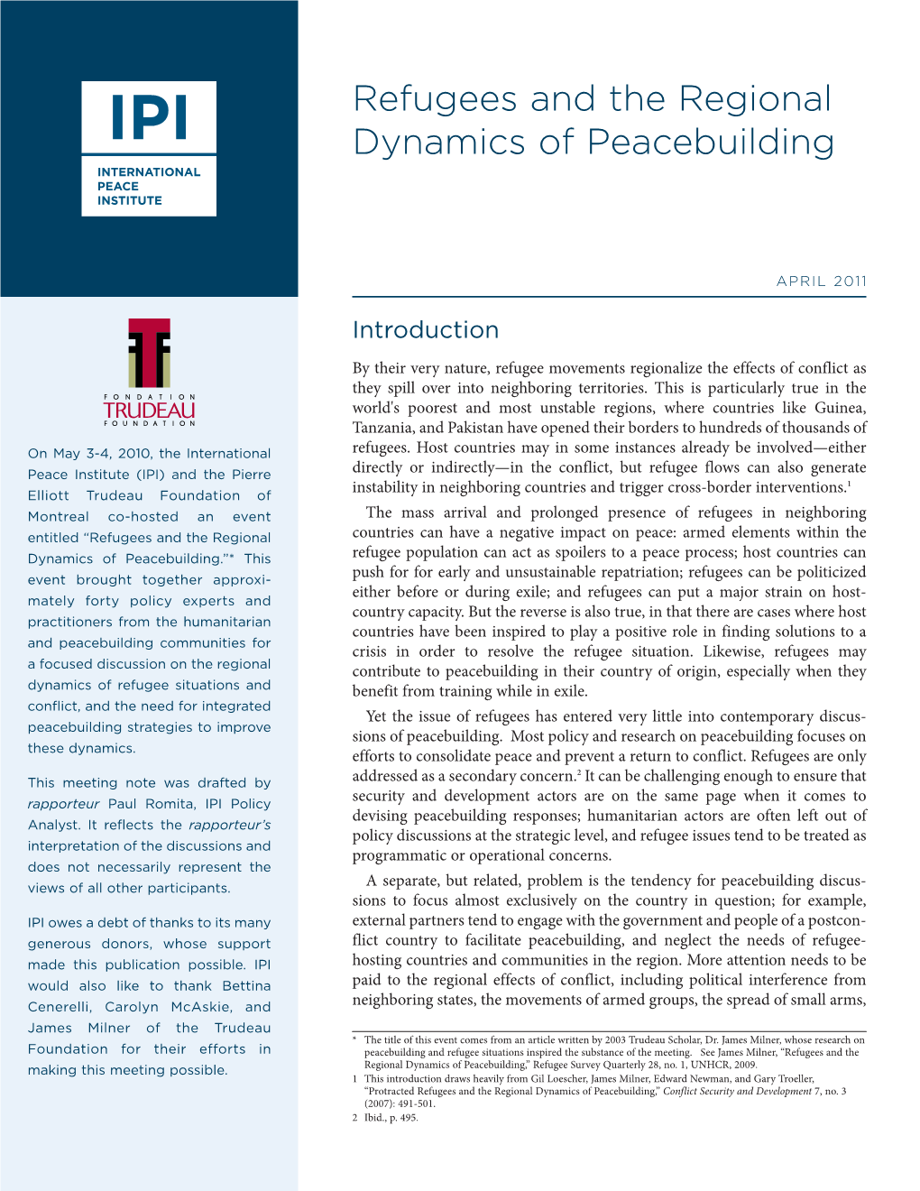 Refugees and the Regional Dynamics of Peacebuilding