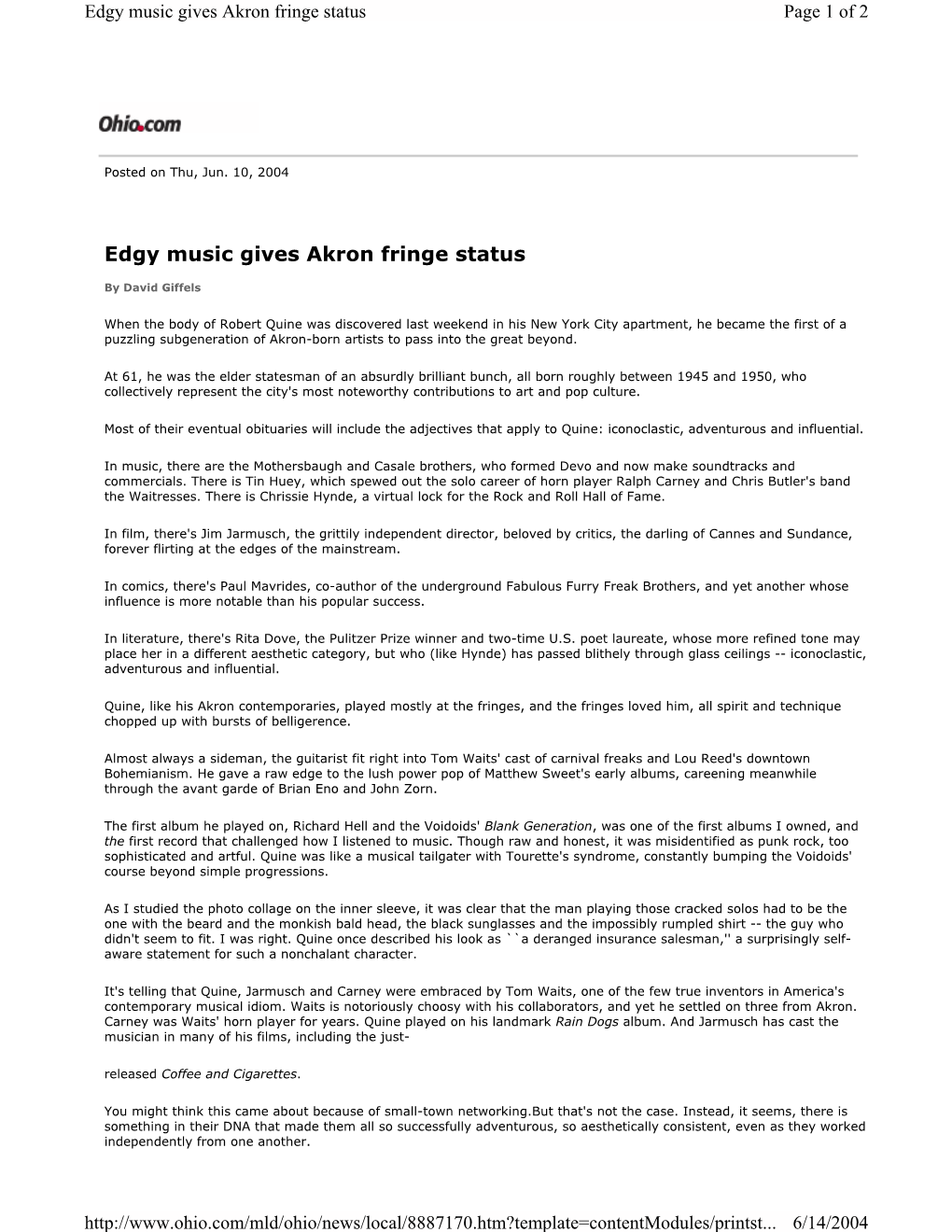 Edgy Music Gives Akron Fringe Status Page 1 of 2