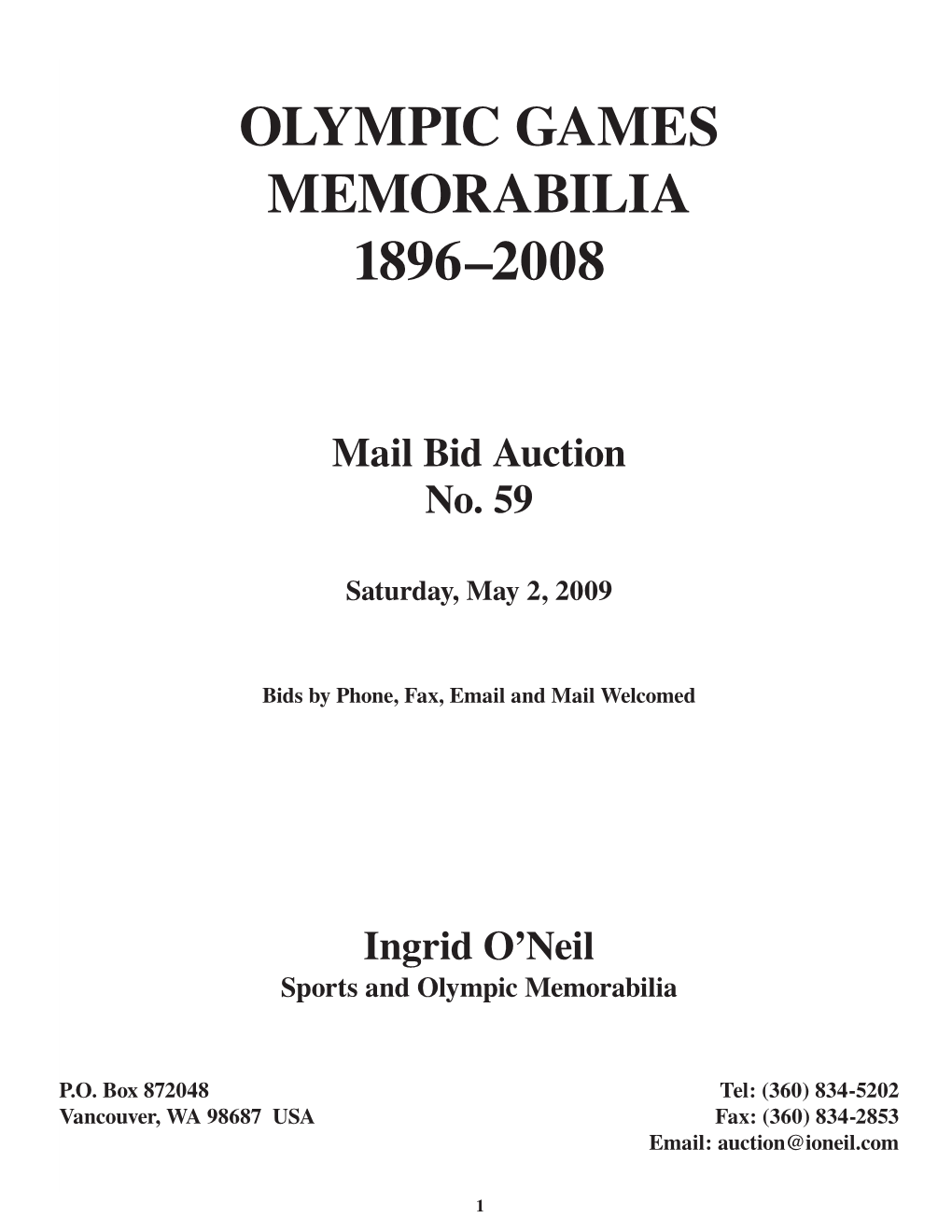 Olympic Games Memorabilia 1896–2008