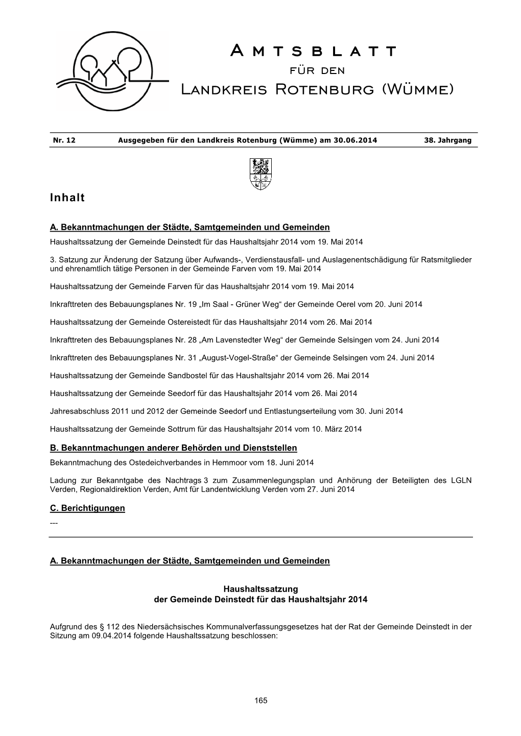 Amtsblatt Für Den Landkreis Rotenburg (Wümme)