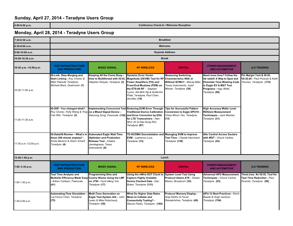 Sunday, April 27, 2014 - Teradyne Users Group