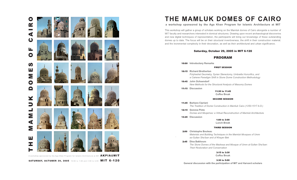 THE MAMLUK DOMES of CAIRO a Workshop Sponsored by the Aga Khan Program for Islamic Architecture at MIT