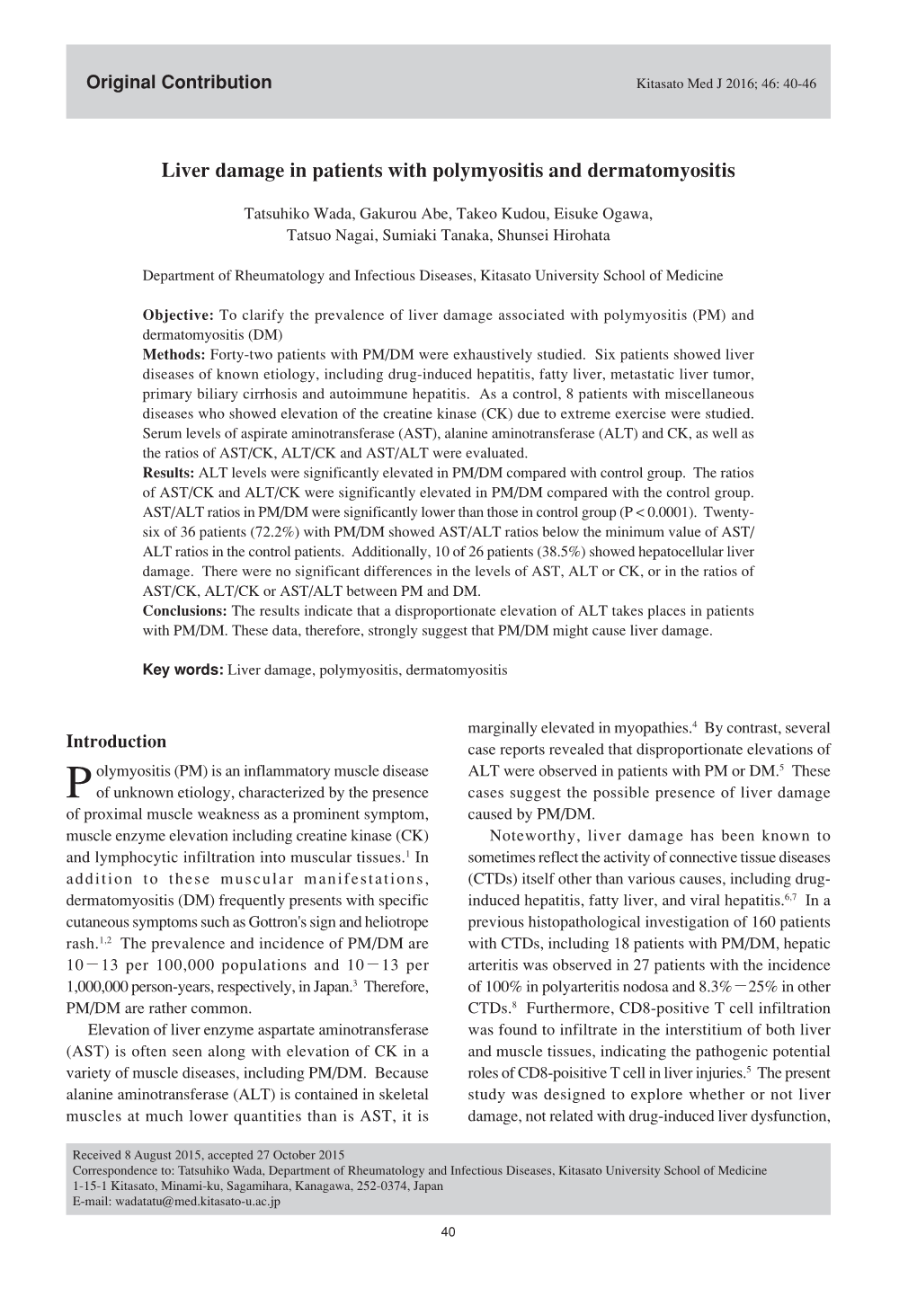 Liver Damage in Patients with Polymyositis and Dermatomyositis