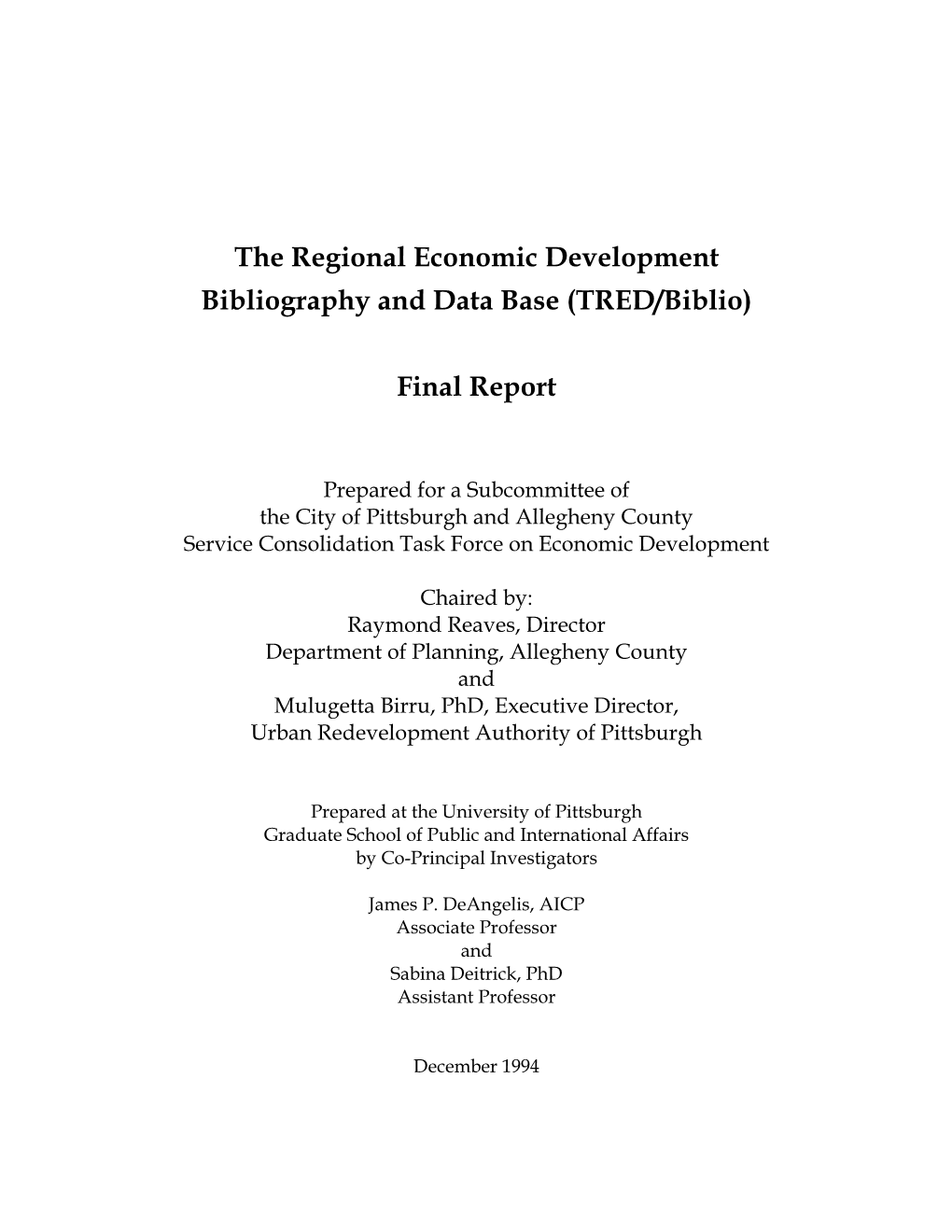 The Regional Economic Development Bibliography and Data Base (TRED/Biblio)