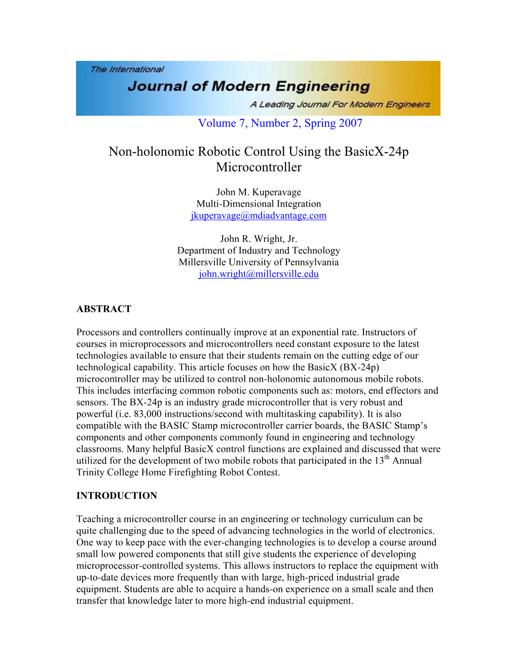 Non-Holonomic Robotic Control Using the Basicx-24P Microcontroller