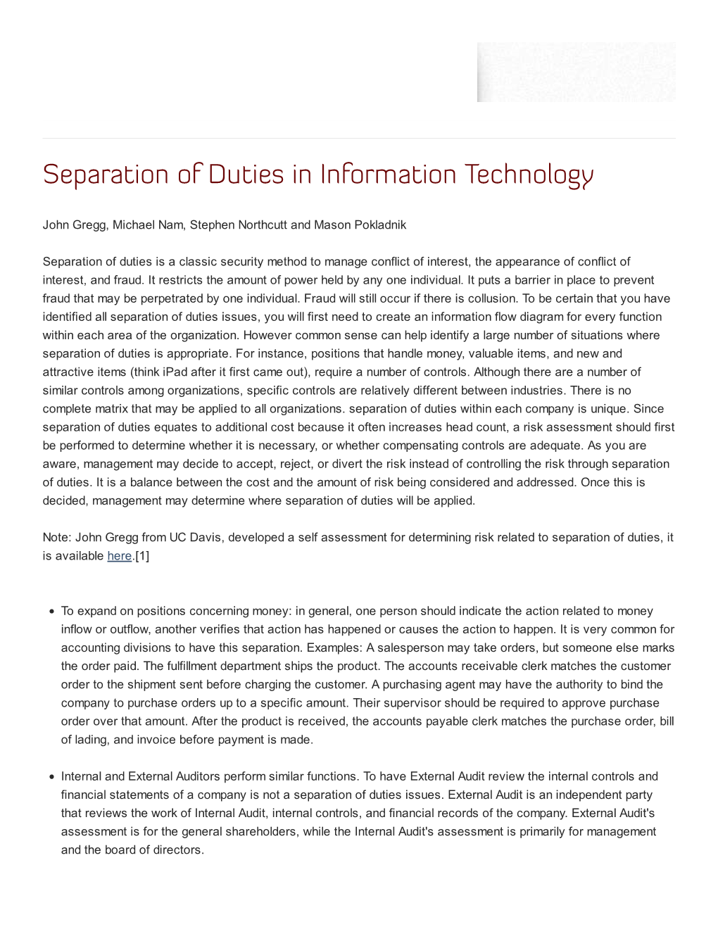 Separation of Duties in Information Technology