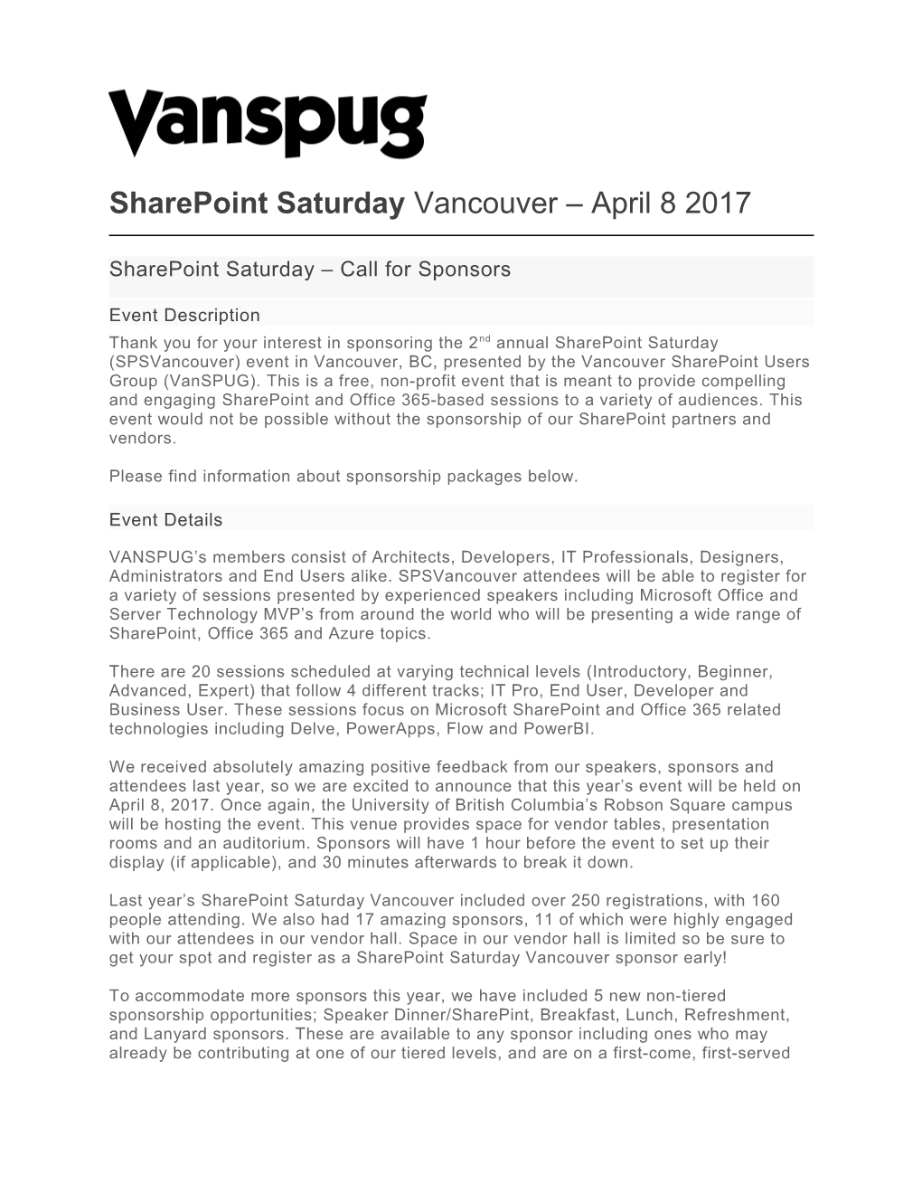 Spsvancouver - Sponsorship Information