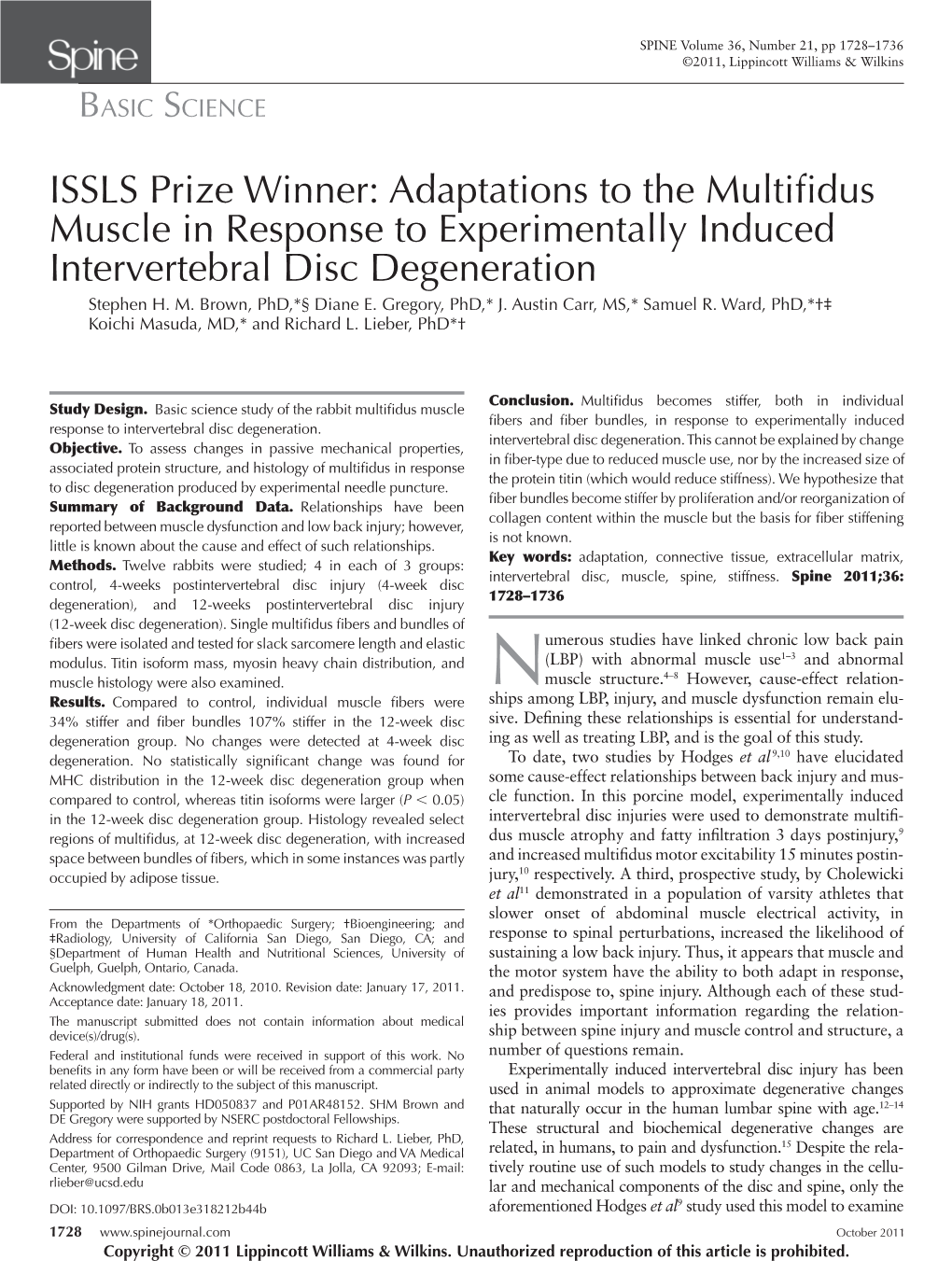 Adaptations to the Multifidus Muscle in Response to Experimentally