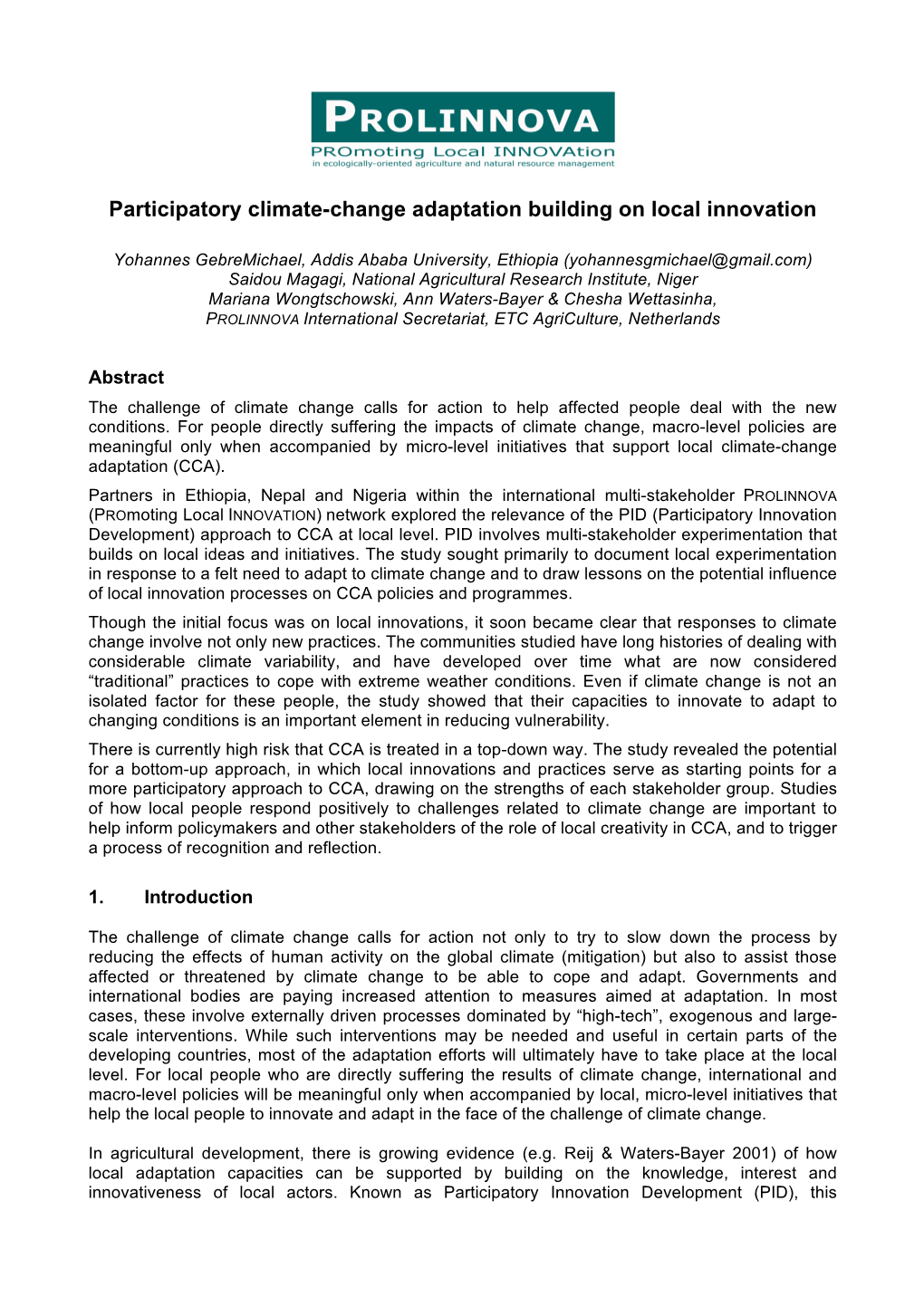 Participatory Climate-Change Adaptation Building on Local Innovation