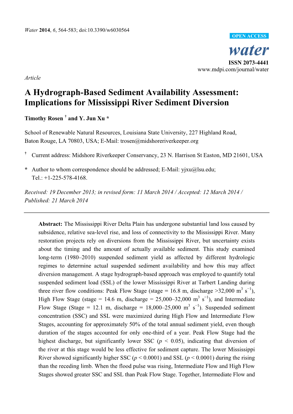 Implications for Mississippi River Sediment Diversion