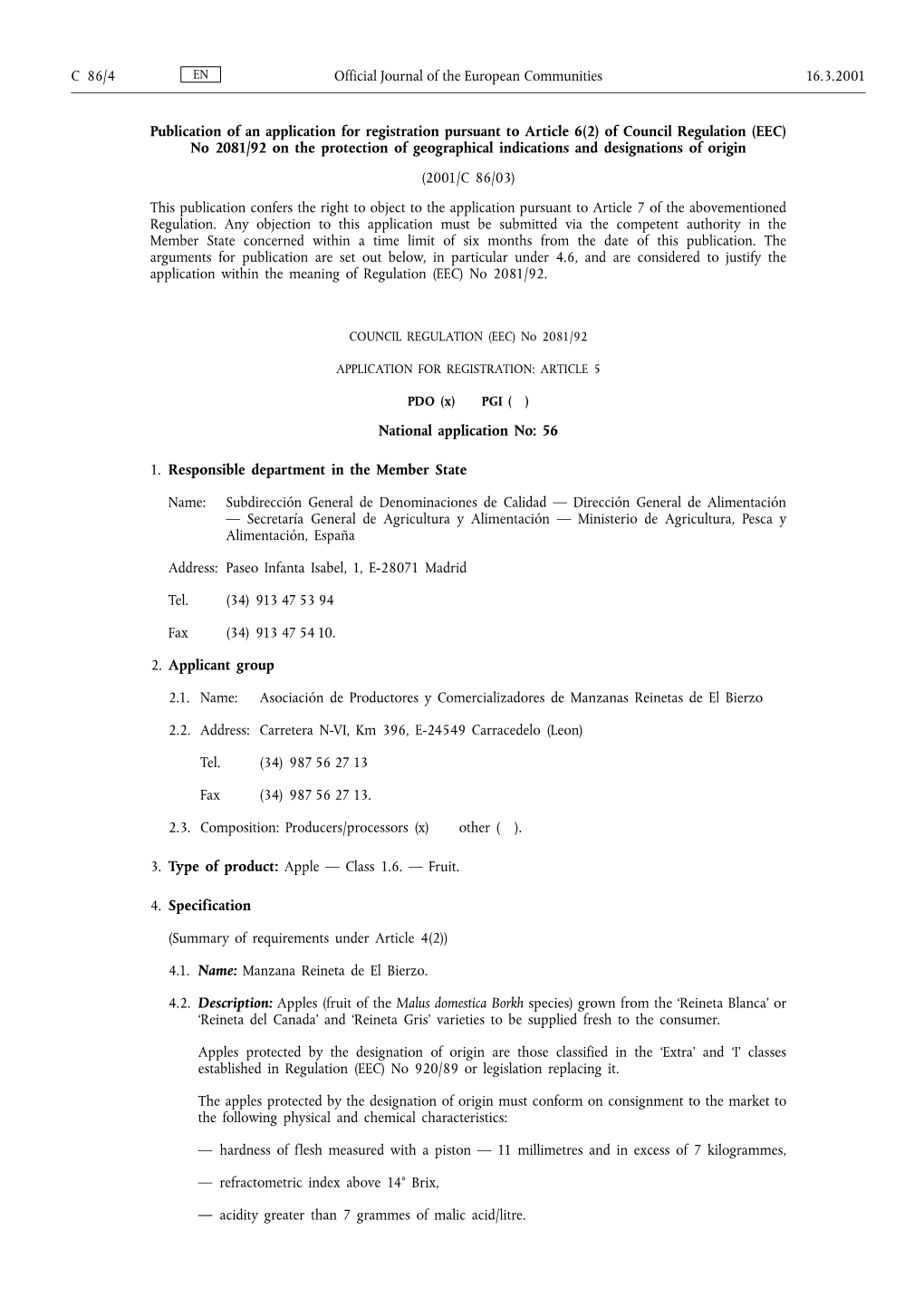 Of Council Regulation (EEC) No 2081/92 on the Protection of Geographical Indications and Designations of Origin