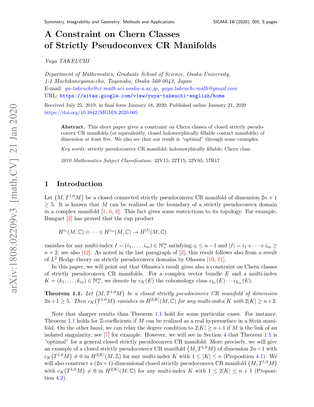 A Constraint on Chern Classes of Strictly Pseudoconvex CR Manifolds