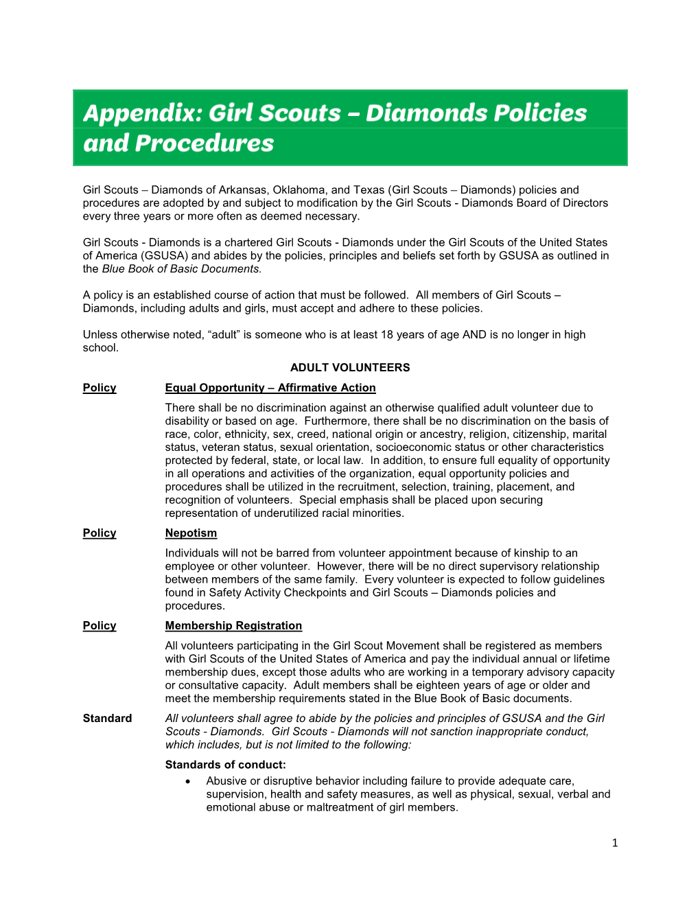 Volunteer Policies and Procedures MY19