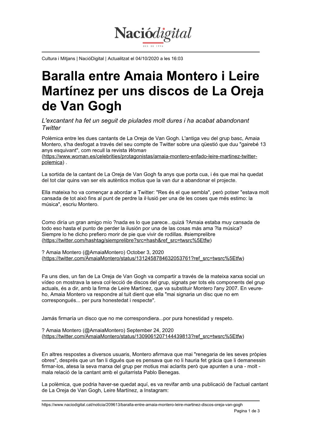 Baralla Entre Amaia Montero I Leire Martínez Per Uns Discos De La