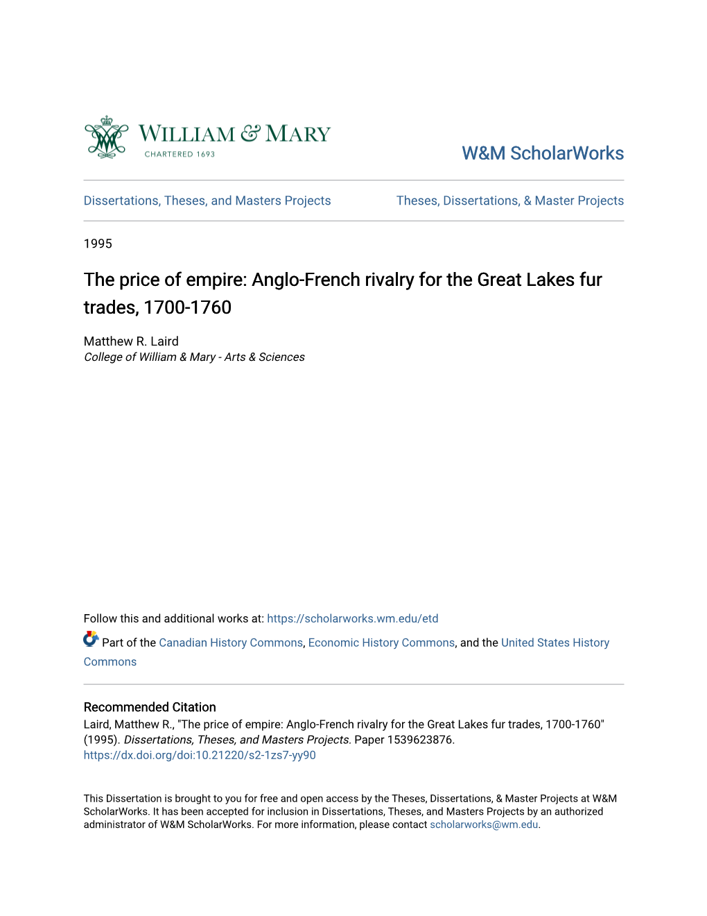Anglo-French Rivalry for the Great Lakes Fur Trades, 1700-1760