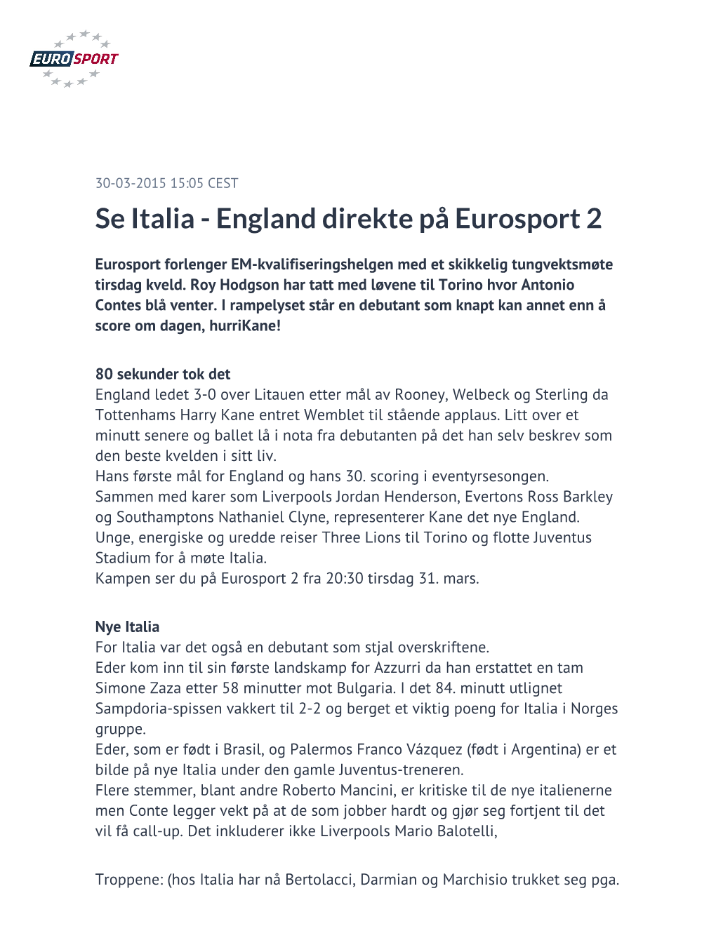 England Direkte På Eurosport 2