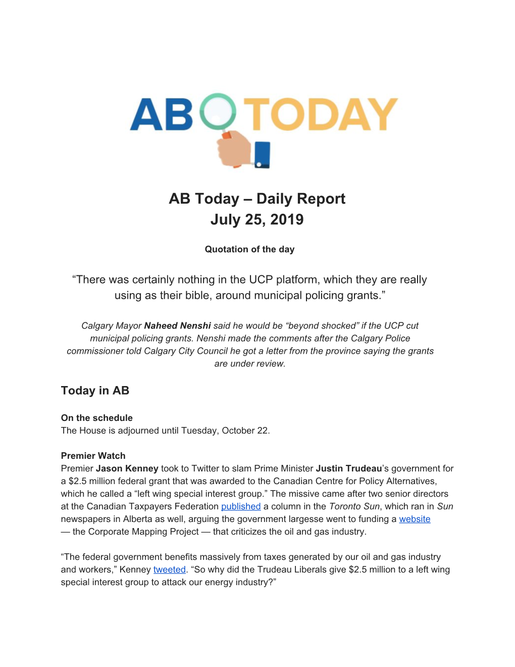 AB Today – Daily Report July 25, 2019