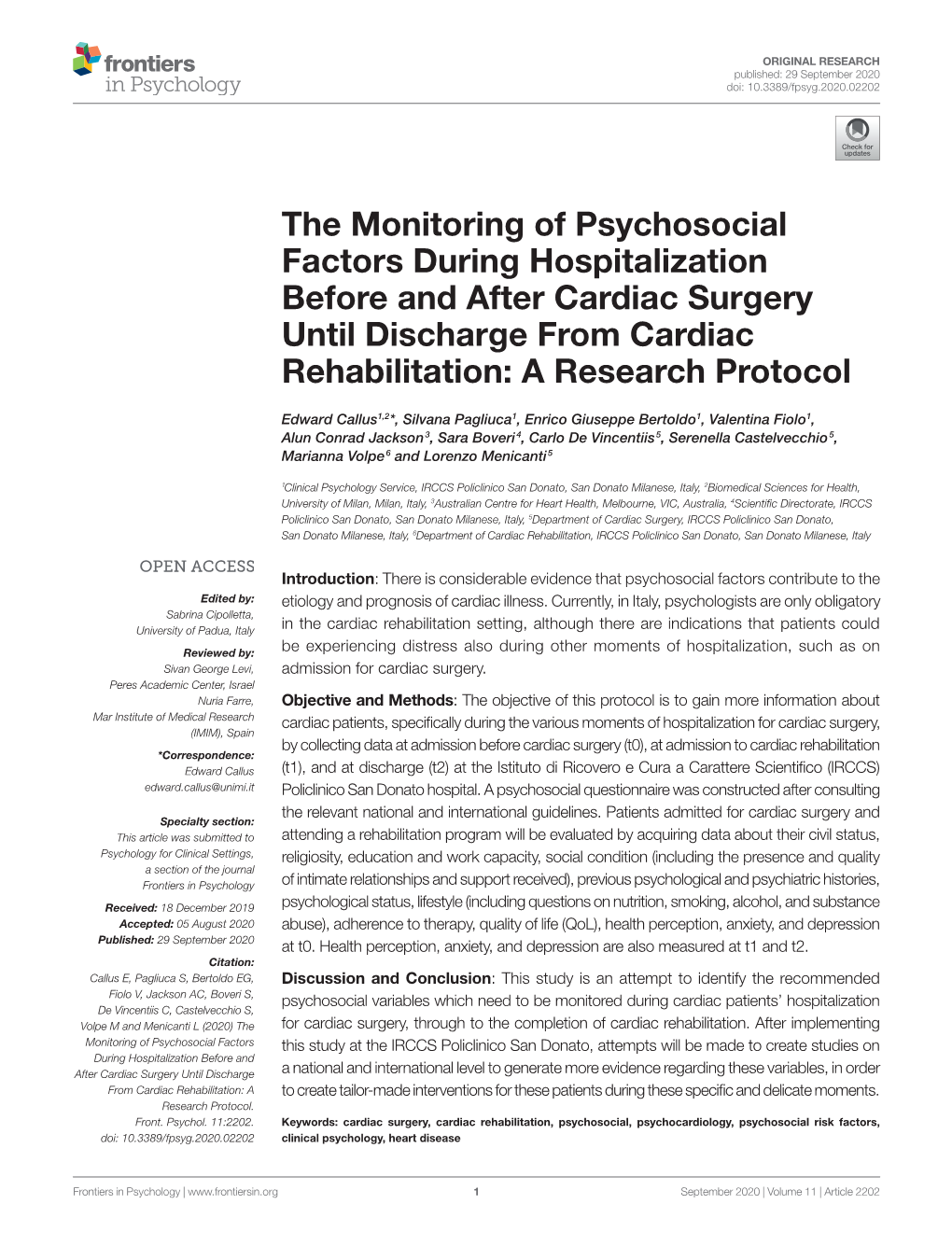 The Monitoring of Psychosocial Factors During Hospitalization Before and After Cardiac Surgery Until Discharge from Cardiac Rehabilitation: a Research Protocol