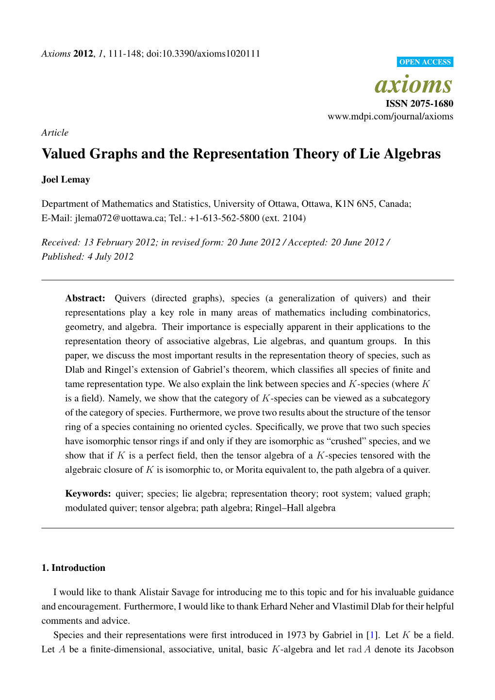 Valued Graphs and the Representation Theory of Lie Algebras