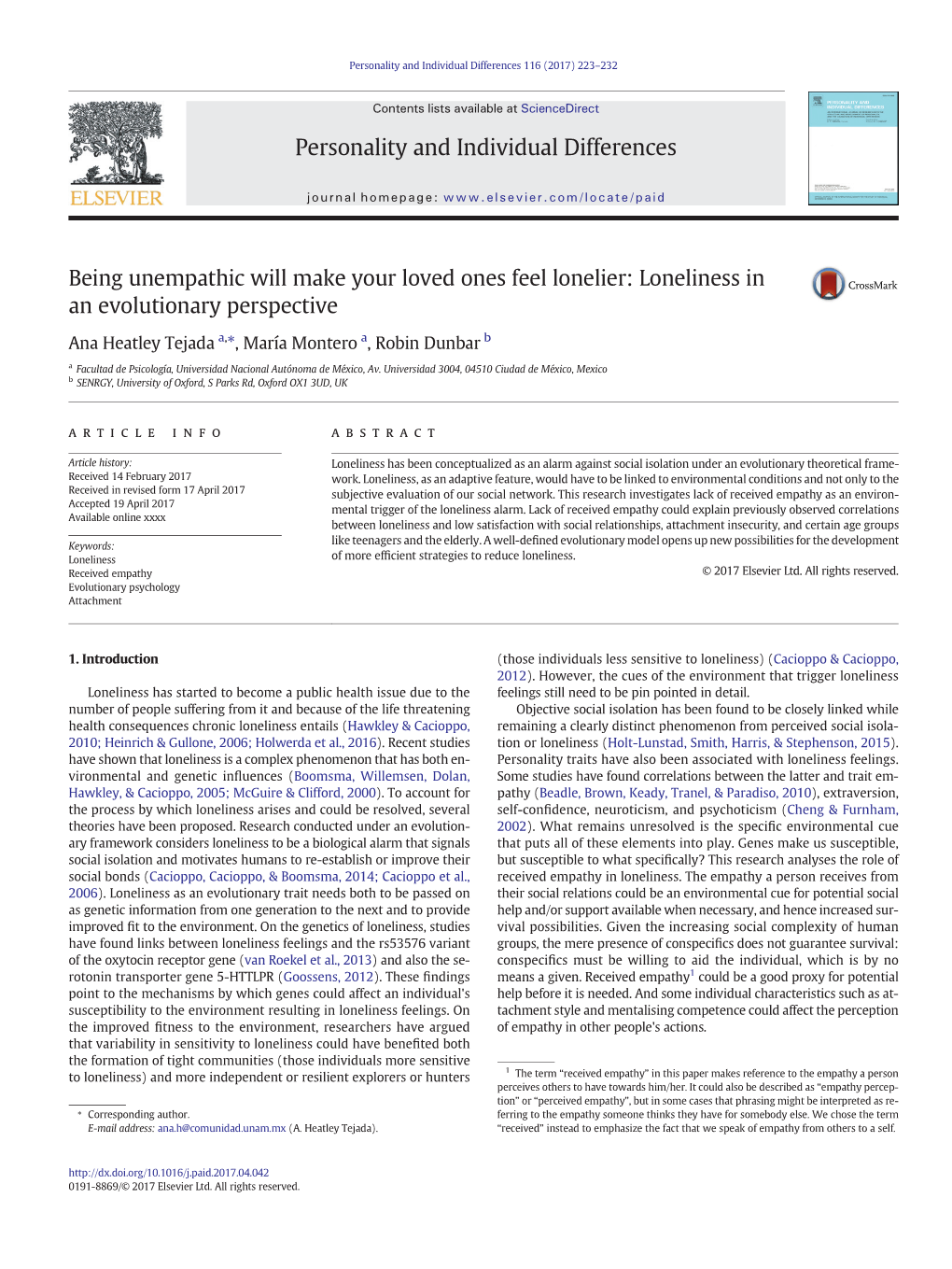 Loneliness in an Evolutionary Perspective