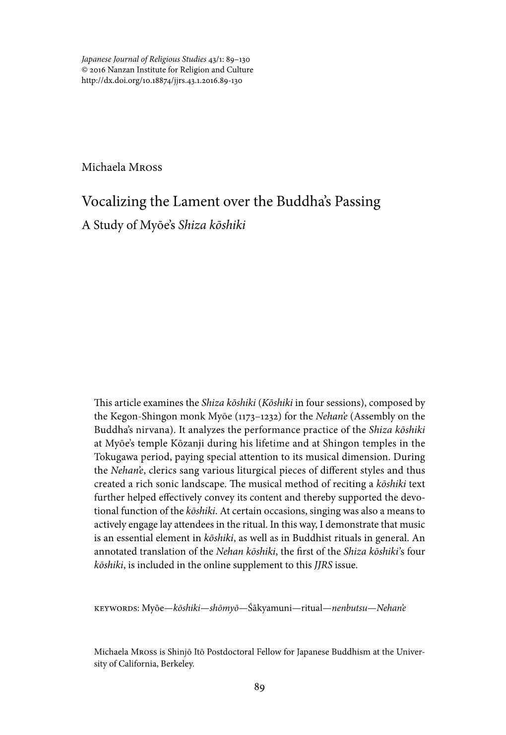 Vocalizing the Lament Over the Buddha's Passing