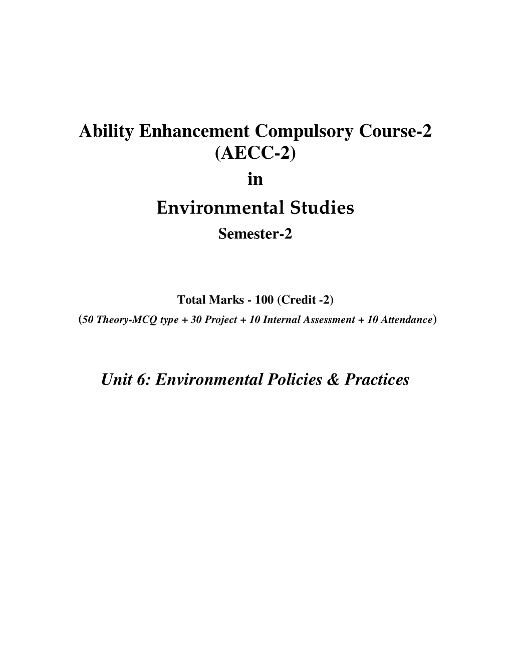 (AECC-2) in Environmental Studies Semester-2