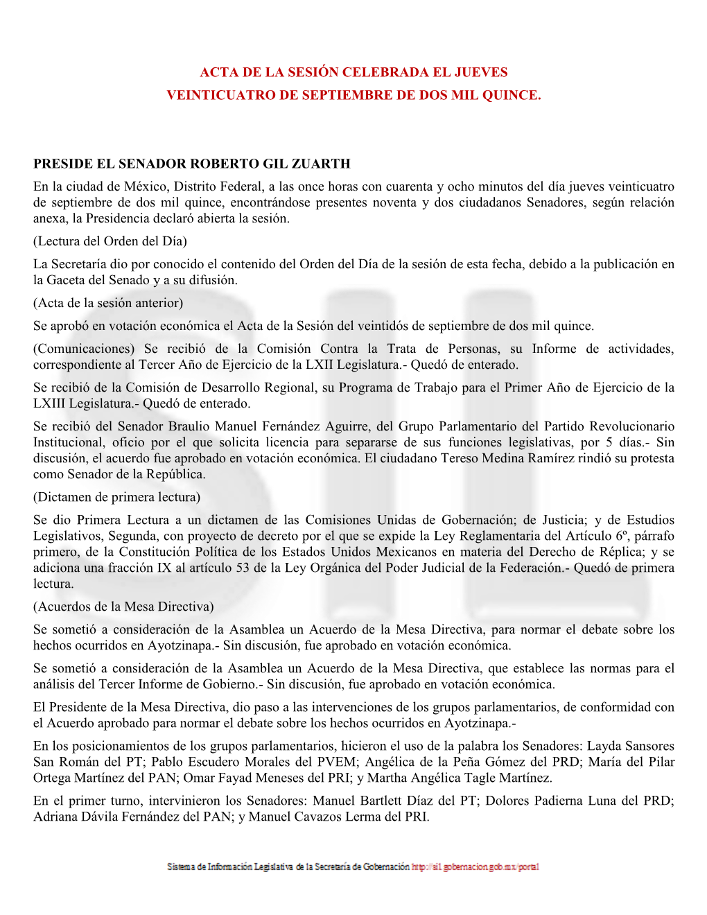 Acta De La Sesión Celebrada El Jueves Veinticuatro De Septiembre De Dos Mil Quince