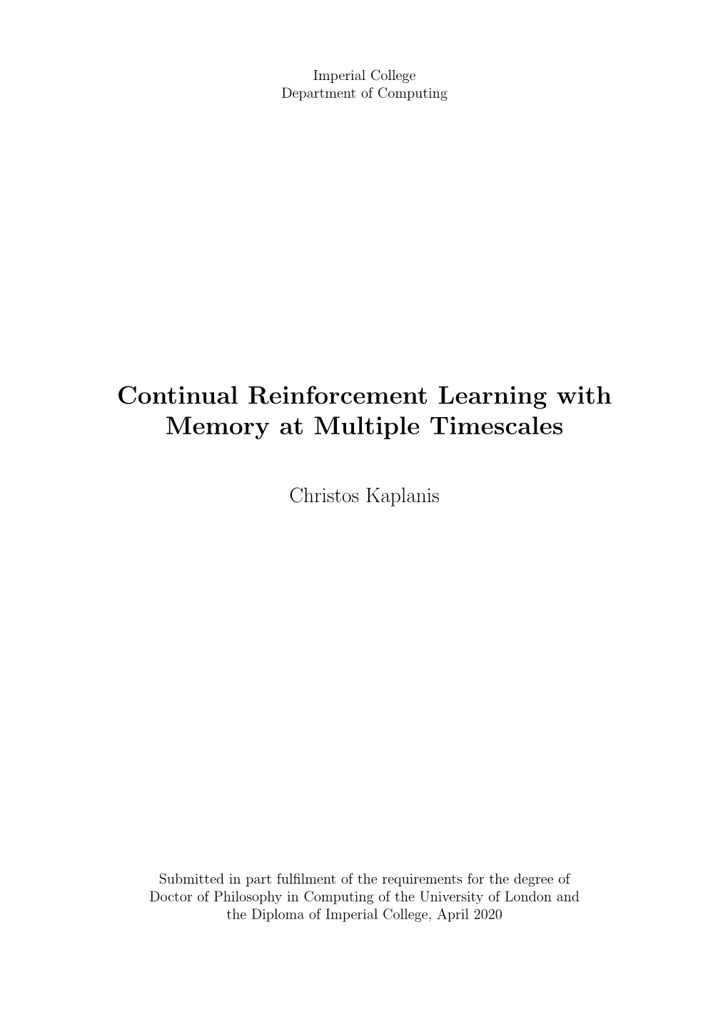 Continual Reinforcement Learning with Memory at Multiple Timescales