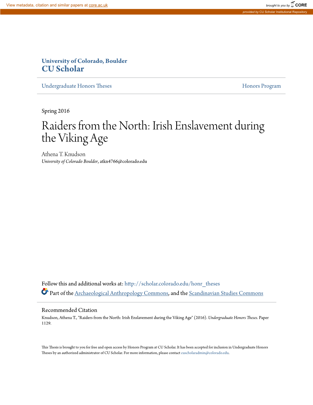 Irish Enslavement During the Viking Age Athena T